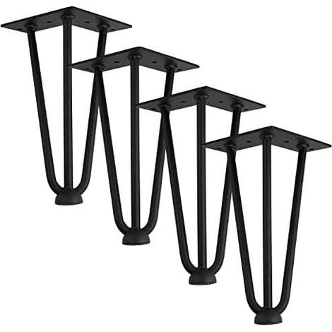 Qrity [Améliorer] Lot 4 Pieds de Table en épingle à Cheveux, 25cm Jambes en métal de Bricolage, Trois Barres de Fer, Plus Forte, avec vis et protecteurs de Sol-LIAIKI (1/5)