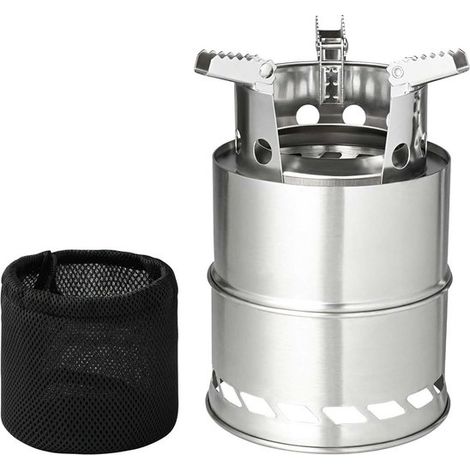 Cuisinière à bois pliable et portable en acier inoxydable, idéale pour le camping, la randonnée, les pique-niques et les barbecues. Couleur argent. (1/5)