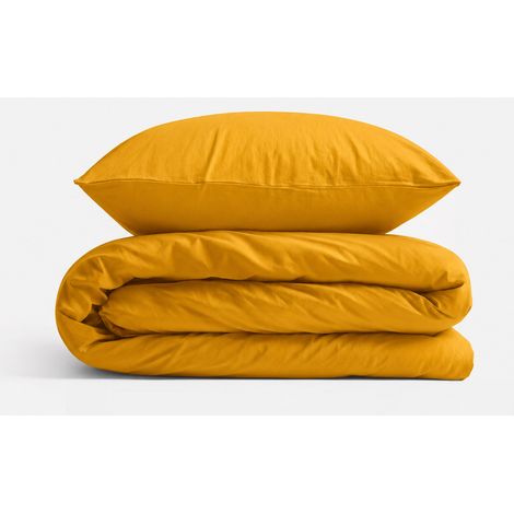 Juego de cama infantil de algodón, 2 piezas: funda de almohada de 40x60 cm y funda nórdica de 12x90 cm - color mostaza. (1/5)