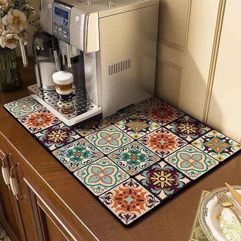Abtropfmatte für Geschirr, Schnelltrocknend Saugfähige Unterlage für Kaffeemaschine, rutschfeste Gummisohle Saugstarke Trockenmatte für Küche Haustiere Spüle 40 x 60 cm - 2 (1/5)