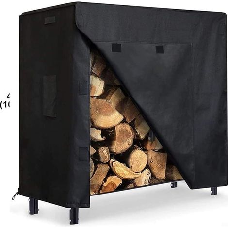 Housse de protection pour bois de chauffage d'extérieur en tissu Oxford 600D imperméable avec poignées de ventilation et cordon de serrage anti-poussière pour terrasse, jardin, 122 x 61 x 107 (1/5)