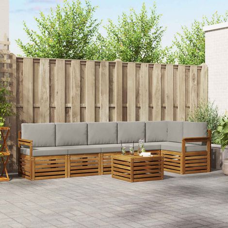 vidaXL Ecksofa Set 7 pcs Natürlich und Hellgrau Massivholz Akazie (1/5)