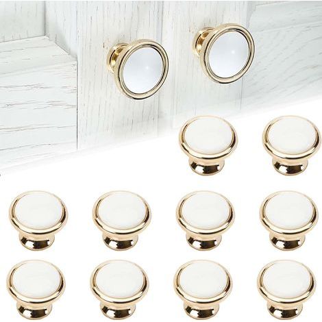 Küchenschrankgriffe, 10 goldene Schrankgriffe, Schubladenknöpfe, weißgoldene Schrankknöpfe für Schubladen und Schminktische (1/4)
