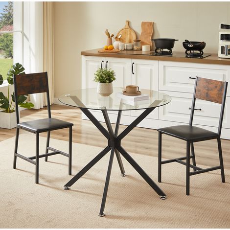 Mesa de comedor redonda 80 cm de vidrio templado negro para 1-4 personas - CHICFURN (1/5)