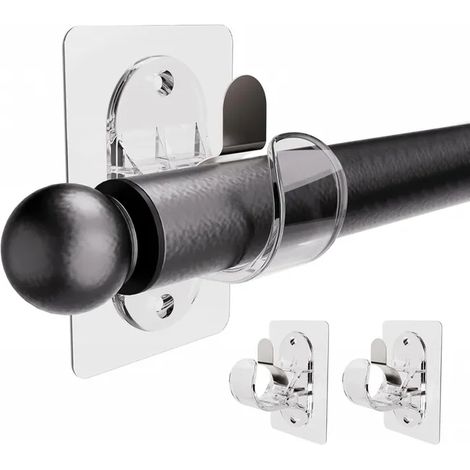 Set di 2 supporti per aste per tende senza foratura, ganci autoadesivi, regolabili, senza chiodi, ganci adesivi resistenti, trasparenti (1/5)