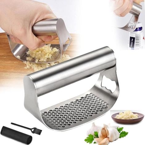 Presse-ail en acier inoxydable ,Coupe-ail , hachoir à ail robuste pour ail gingembre, éplucheur d'ail, ustensiles de cuisine (1/4)