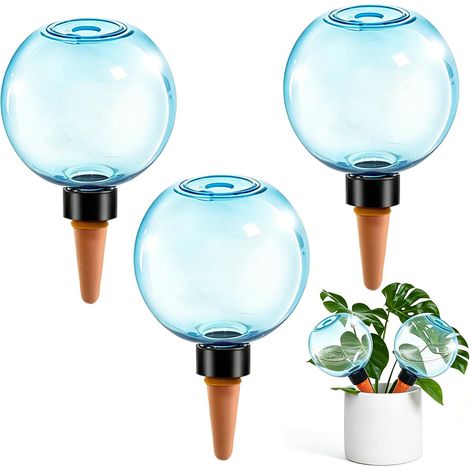 Lot de 3 grands globes d’arrosage autonome pour plantes, ampoules arroseurs plastiques à remplissage par le haut, système de dispositifs d’arrosage à libération lente, piquets et pointes d’arrosage en (1/5)