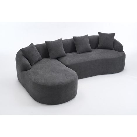 Sofá modular curvo en chenilla gris oscuro con chaise longue izquierda y 2 plazas, sin montaje (1/5)