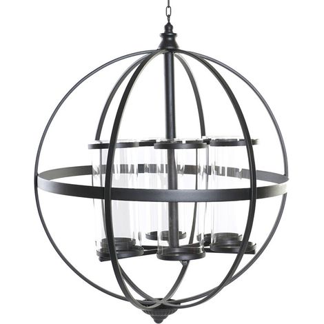 DKD Home Decor Bougeoir Noir Métal Verre 60x60x73 cm (1/4)