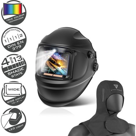 STAHLWERK casco automatico per saldatura RAPTOR 3-in-1 in un set con cuffia per saldatura - Luce frontale a LED, resa cromatica reale, memoria di lavoro, regolazione automatica DIN 4 - DIN 13, classe (1/5)