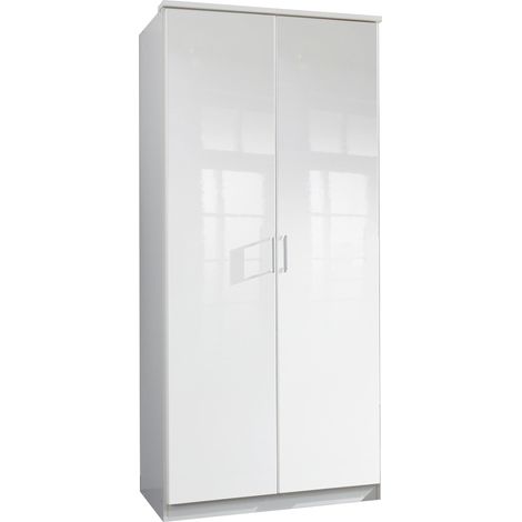 Armoire placard, meuble de rangement coloris blanc cassé, blanc -Longueur 91 x Hauteur 199 x Profondeur 58 cm (1/3)