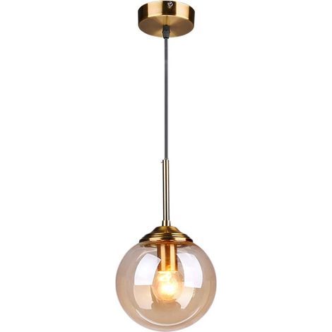 Verre Suspension Luminaire Vintage Industrielle, Plafonnier avec fini en laiton poli Lustre Suspension Lampe de Salle à Manger Cuisine Salon Chambre (Ambré, 1 lumière) (1/5)