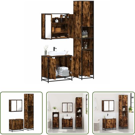 vidaXL Miroir salle de bain - Ensemble de meubles de salle de bain 3 pcs Chêne fumé (1/5)