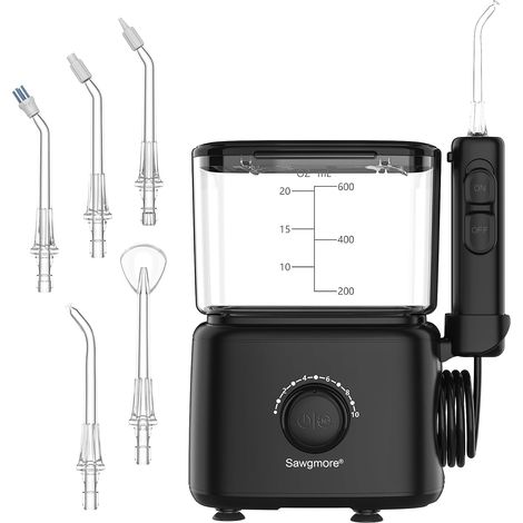 Hydropulseur dentaire électrique 10 niveaux de pression capacité de 600 ml irrigateur oral multifonctions 5 embouts pour la maison noir