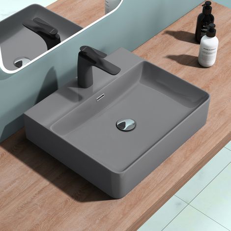doporro® lavamanos de cerámica 50x42x12cm lavabo antracita mate con orificio para grifería Mei201-500 (1/5)