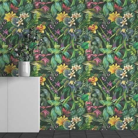 Papier peint panoramique - Motif fleurs Tropicales - 408 cm x 255 cm (1/3)