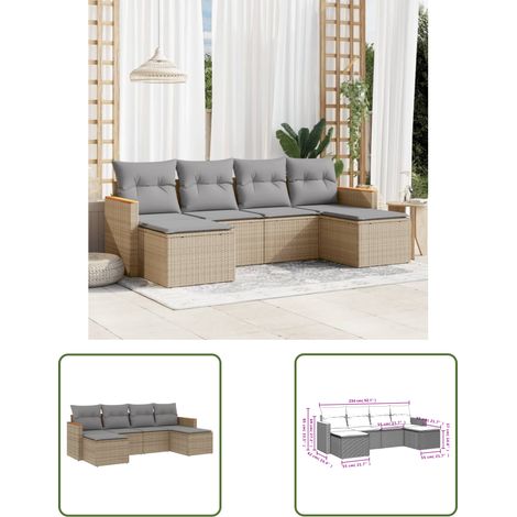 The Living Store Salon de jardin avec coussins 6 pcs beige résine tressée - Salon De Jardin - Meuble De Jardin - Ensemble Salon Extérieur - Rattan Imitation - Résine Tressée (1/3)