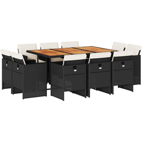 Maison Exclusive - 11-tlg. Garten-Essgruppe mit Kissen Schwarz Po