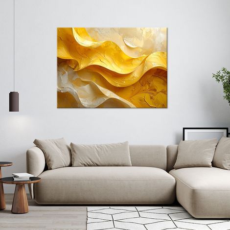 Wandbild Abstrakte Wellenlinien Tiefeneffekt gelb 60x40 (1/4)