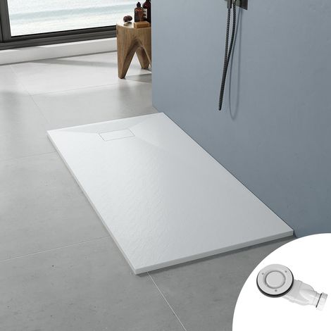 AQUALAVOS Duschwanne Superflach Rechteckig Duschtasse aus SMC Steinoptik 160x80 cm Weiß mit Ablaufgarnitur zuschneidbar (1/5)