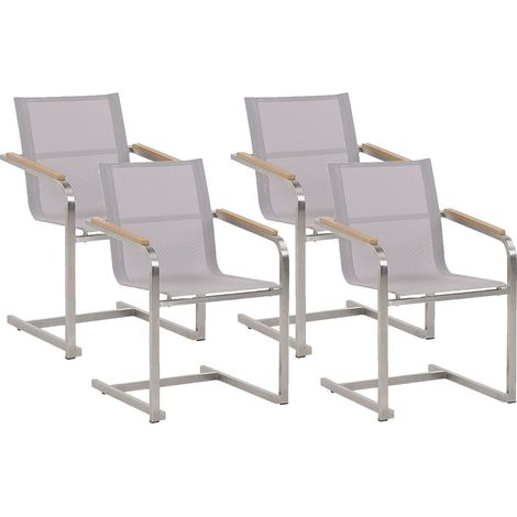 Set 4 Sedie da Giardino Seduta Fibre Sintetiche Beige Struttura Acciaio Cosoleto