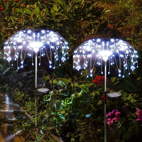 Lampe Solaire Exterieur Jardin, 120 LED Lumières de feu d'artifice solaire 40 Fils de cuivre Guirlande lumineuse DIY pour Fête Patio Lawn Backyard Party Décor(blanc froid (1/4)