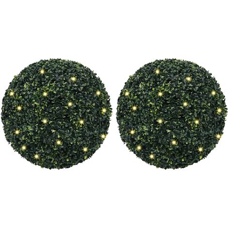 Bolas de boj artificial con luces LED 2 unidades 52 cm