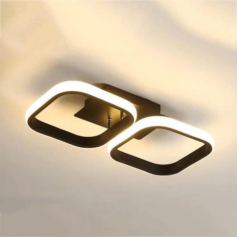 Modern minimalist square black LED ceiling light with 2 heads and white light for living room, kitchen, bedroom (1/5)
