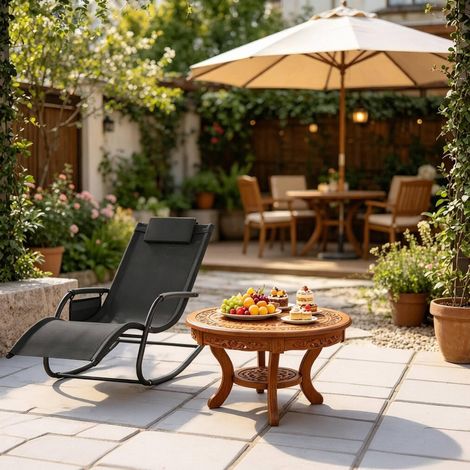 fauteuil salon chaise basculante outdoor 152 cm noir OKMYHOME (1/5)