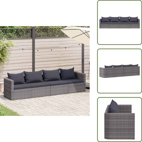 Meuble de jardin 4 pcs avec coussins Gris Résine tressée - Canapé De Jardin - Mobilier De Jardin - Salon De Jardin - Set De Canapé - Résine Tressée (1/5)