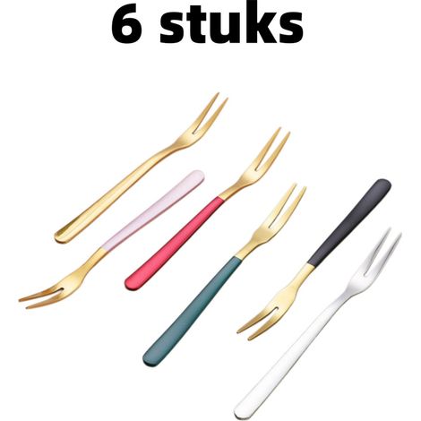 Lot de 6 fourchettes à fruits et desserts en acier inoxydable double dent 13 cm multicolores (1/5)