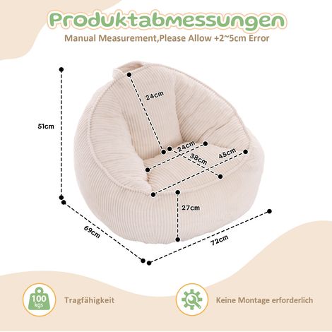 Fauteuil pouf en velours côtelé beige, 69 x 72 x 51 cm, sans montage, OKMYHOME (1/5)