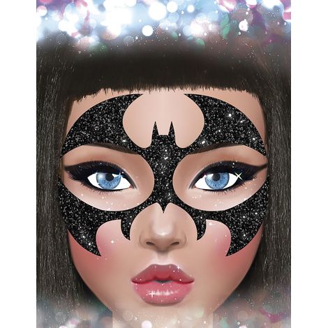Autocollant visage pailleté chauve-souris noire (1/3)