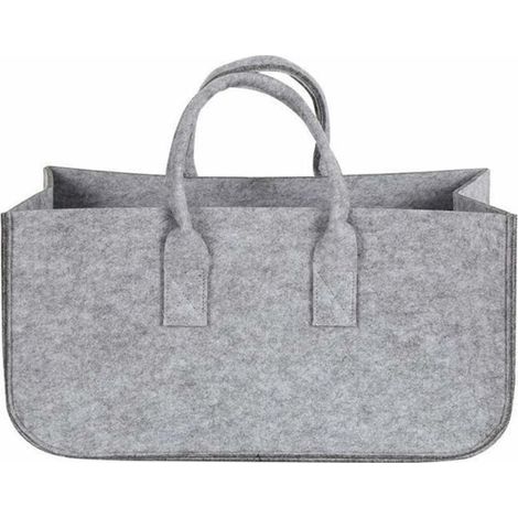 Panier à bûches pliable en feutre pour cheminée, sac de transport pour bois de cheminée, panier de rangement (gris) (1/4)