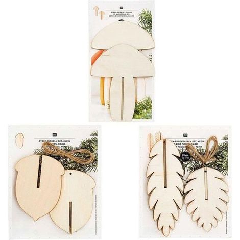 Décorations de Noël en bois - 3 glands + 3 pommes de pin + 2 champignons