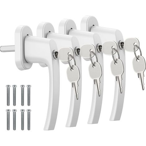 4PCS Poignées de Fenêtre Verrouillable à Clé en Aluminium Blanc Poignée de Porte de Balcon avec 8 PCS Vis et 8 PCS Clés Convient à Toutes Les Fenêtres et Portes de Balcon Courantes (1/5)