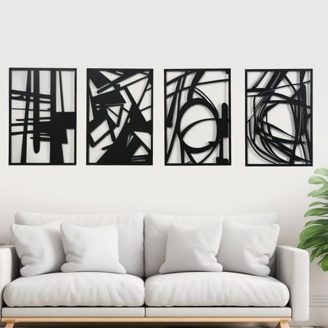 NOTRE NID - Lot de 4 sculptures minimalistes texturées 3D à une seule ligne pour salon, chambre, salle de bain, studio, décoration intérieure moderne (40,64 x 27,94 cm) (1/5)