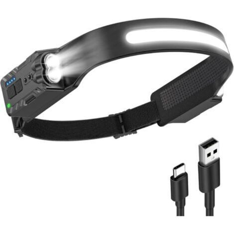 Extrem leistungsstarke LED-Stirnlampe mit 8 Leuchtmodi, 340° Weitwinkel, wiederaufladbar, mit Bewegungssensor, IPX4-zertifizierte LED-Stirnlampe