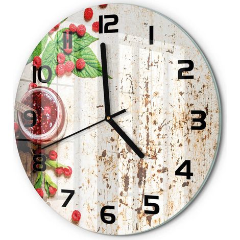 Horloge Murale Ronde Déco Salon Verre Trempé Silencieuse Design Contemporain Confiture de framboises fi 30 cm (1/5)