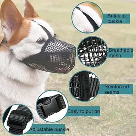 Lot de 2 muselières pour chien avec filet arrondi, muselière souple et réglable, empêche le chien de manger des débris et de mordre les inconnus (M) (1/3)