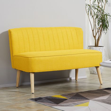 Zweisitzer-Sofa in Leinenoptik, ohne Armlehnen, Holzbeine, 117 x 56,5 x 77 cm, gelb (1/5)
