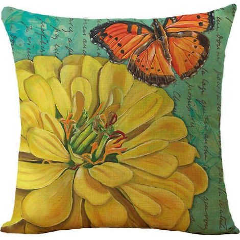 Housse de coussin d'extérieur, ensemble de housses de coussin imperméables à motif chrysanthème pour canapé, terrasse, jardin, salon, chambre, 44 x 44 cm (1/5)
