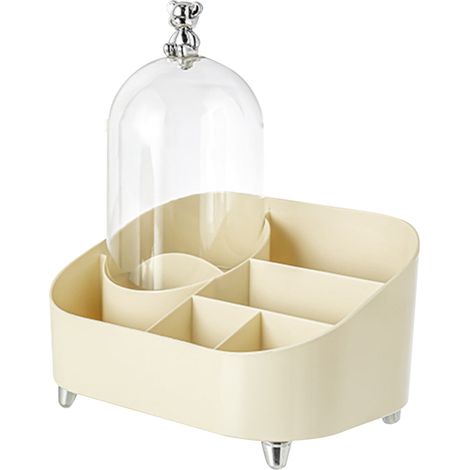Organisateur de maquillage de coiffeuse grande capacité à plusieurs compartiments, avec couvercle pour pinceaux et cosmétiques. (1/5)