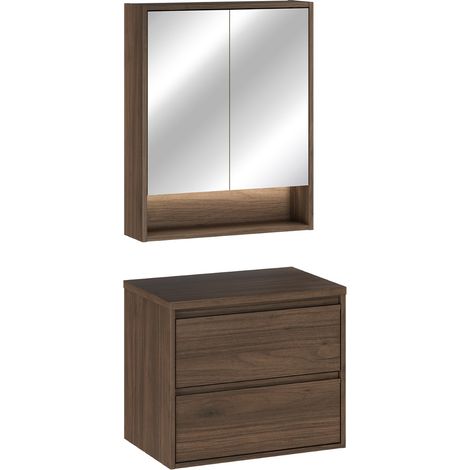 Waschtischunterschrank-Set 60 cm und Spiegelschrank Edmé dunkles Holz (1/5)