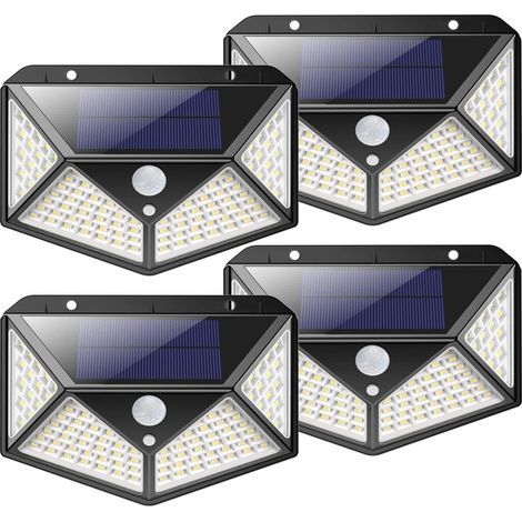 Projecteur solaire extérieur sans fil puissant avec 100 LED 2200 mA et détecteur de mouvement, offrant 3 modes d'éclairage pour jardin et cour - Lot de 4 - RW (1/5)