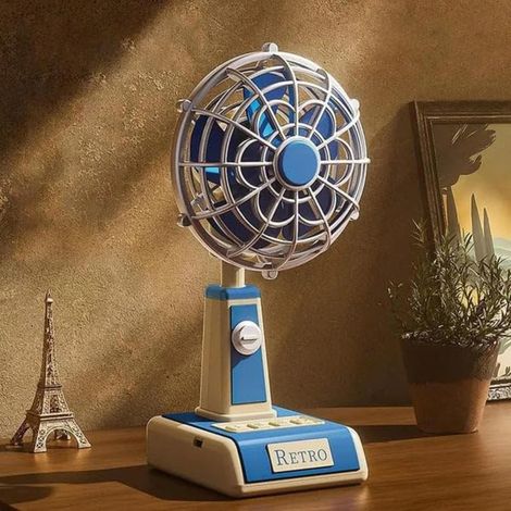 Ventilateur de table rétro 3 vitesses inclinable débit d’air puissant style vintage bleu pour bureau chambre étude (1/5)