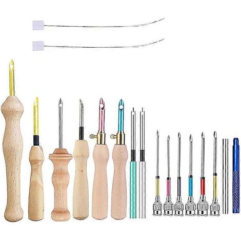 Kit de broderie à l'aiguille à poinçonner 17 pièces, outil d'aiguille à poinçonner réglable, manche en bois (1/4)