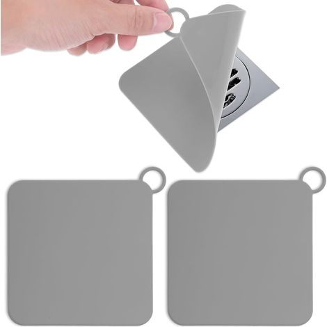 Lot de 2 bouchons de baignoire en silicone pour siphon de sol, déodorant, d'étanchéité universel - Autocollant anti-blocage - Attrape-cheveux - Gris (1/5)