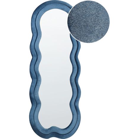 Espejo de pared de estilo moderno con forma abstracta decorativo terciopelo azul 57 x 160 cm Lacs