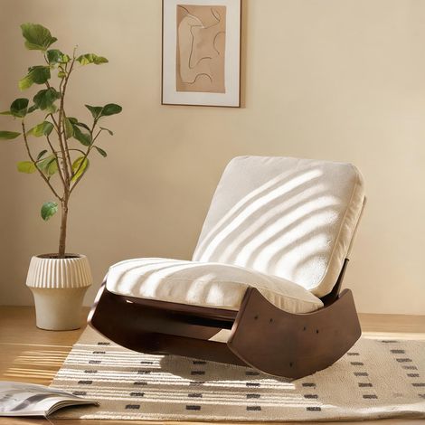 Fauteuil à bascule glissant blanc cadre en bois massif (1/5)